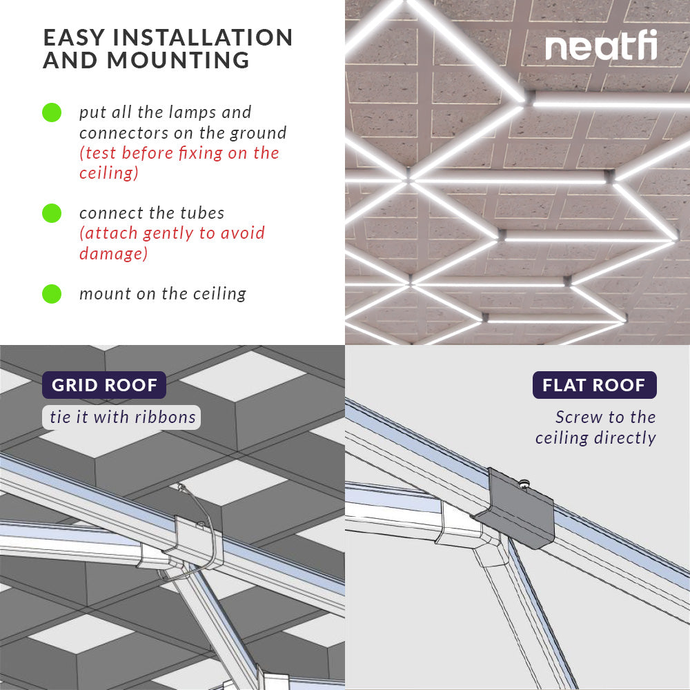 Snowflake Pattern LED Ceiling Light with Hanging Kit for Auto Shops, Salons & Gyms, Cool White