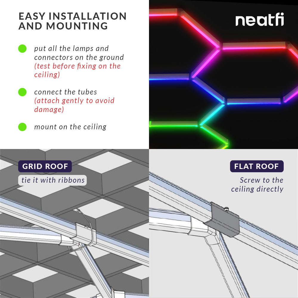 Lámpara de Techo LED RGB de 5 Rejillas Hexagonales – Iluminación Comercial con Clasificación P54 para Salas de Juegos y Cines en Casa