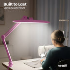 20” Wide Head LED Desk Lamp with Clamp – 2200 Lumens Task Light for Home Office & Crafts, Pink