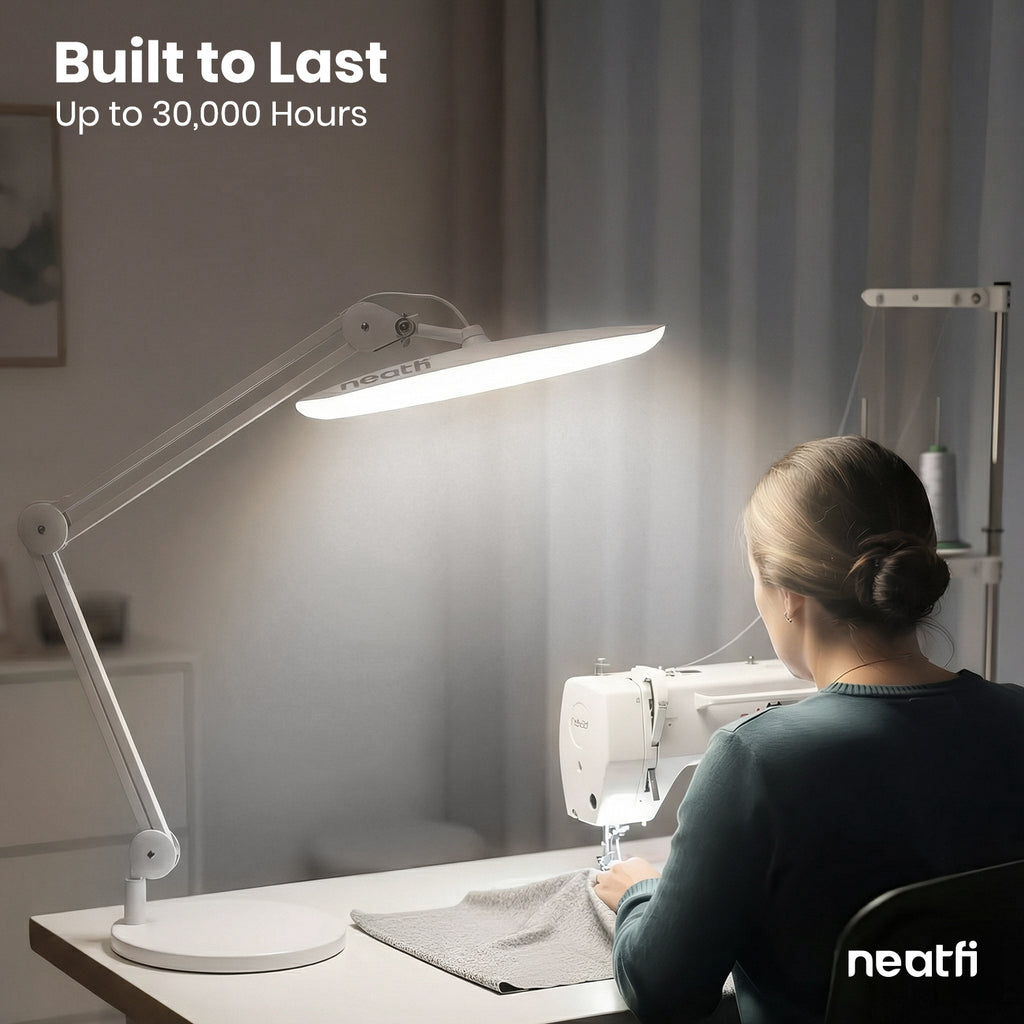 2200 Lumens LED Desk Lamp with Base – 20” Wide Shade, 3 Light Modes, Dimmable Task Light, White