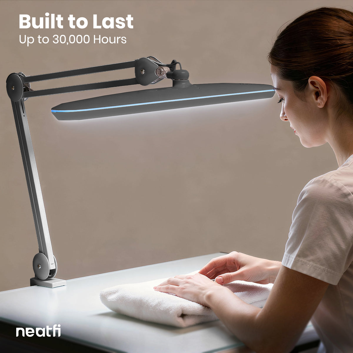 23” Wide Shade, 2200 Lumens LED Desk Lamp with Clamp – Dimmable, Eye-Caring Task Light, Silver
