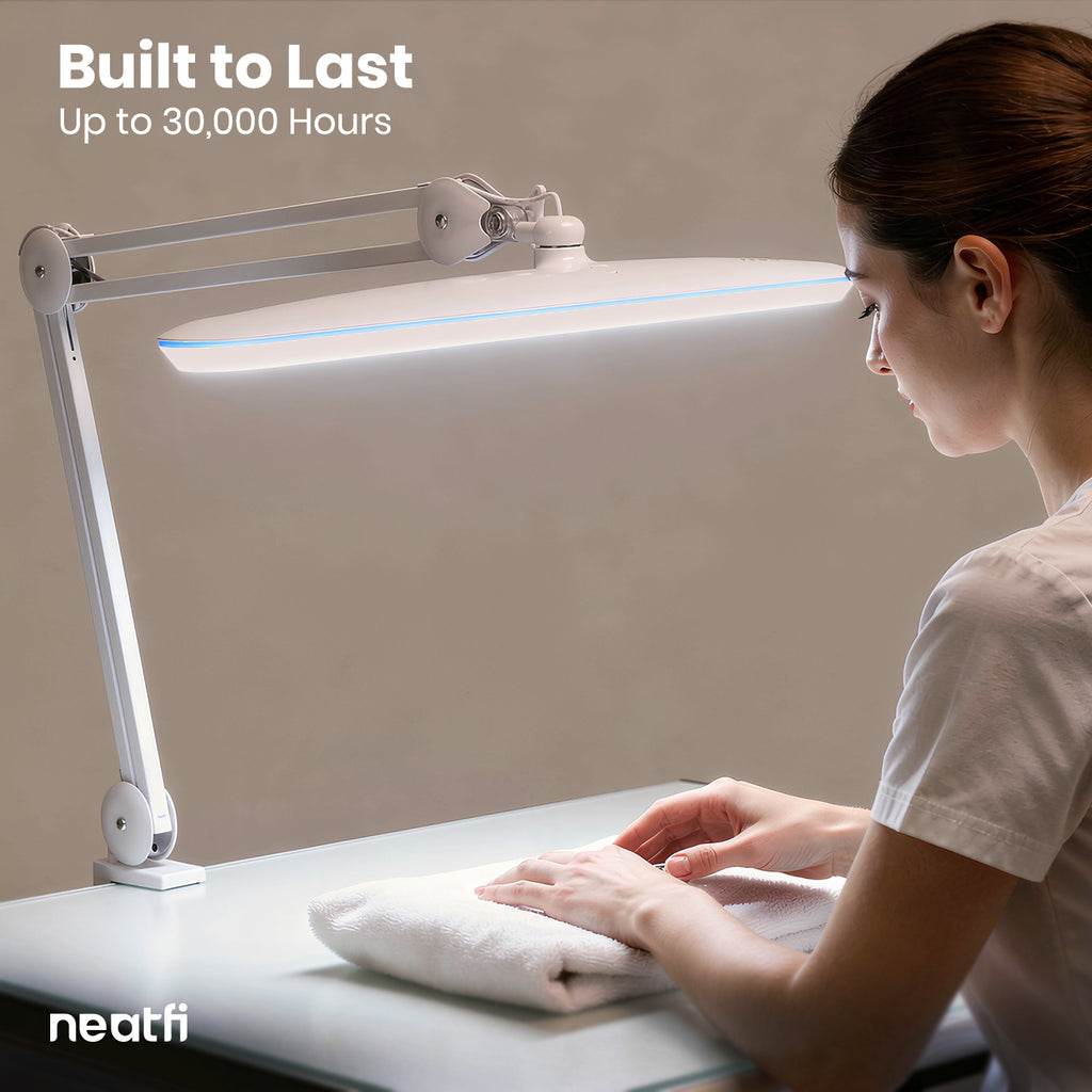 23” Wide Shade, 2200 Lumens LED Desk Lamp with Clamp – Dimmable, Eye-Caring Task Light, White