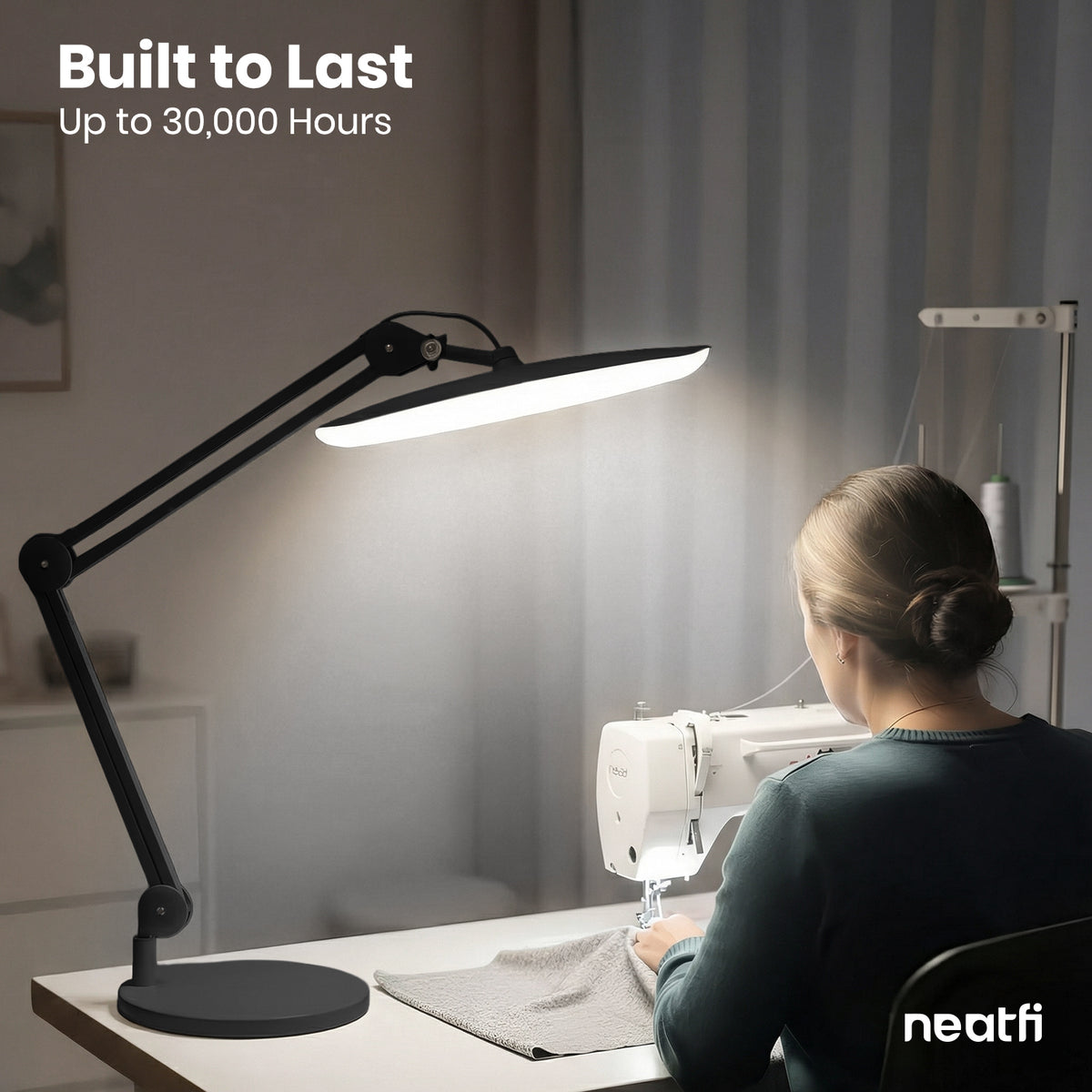 20” Wide Head LED Desk Lamp with Base – 2200 Lumens Task Light for Home Office & Crafts, Black