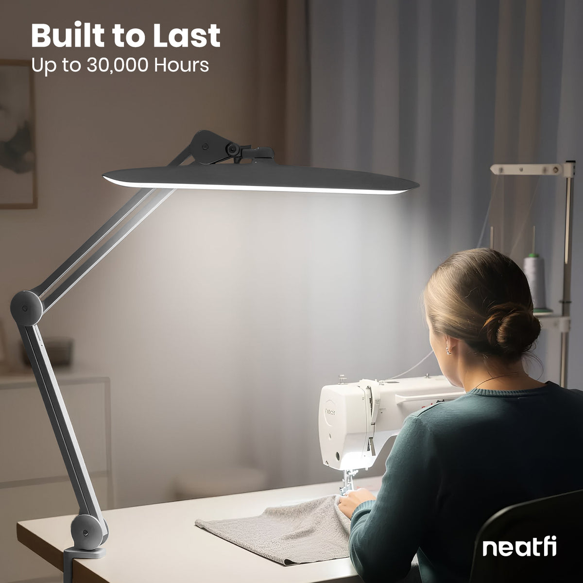 20” Wide Head LED Desk Lamp with Clamp – 2200 Lumens Task Light for Home Office & Crafts, Silver