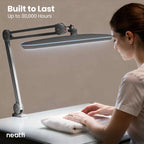 2200 Lumens LED Desk Lamp with Clamp – 23" Wide, 3 Light Modes for Workbench & Home Office, Silver