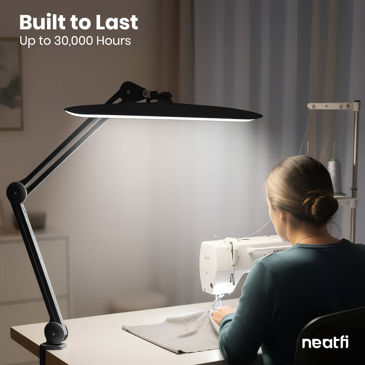 2200 Lumens LED Desk Lamp with Clamp – 20” Wide Shade, 3 Light Modes, Black (Good-as-New)