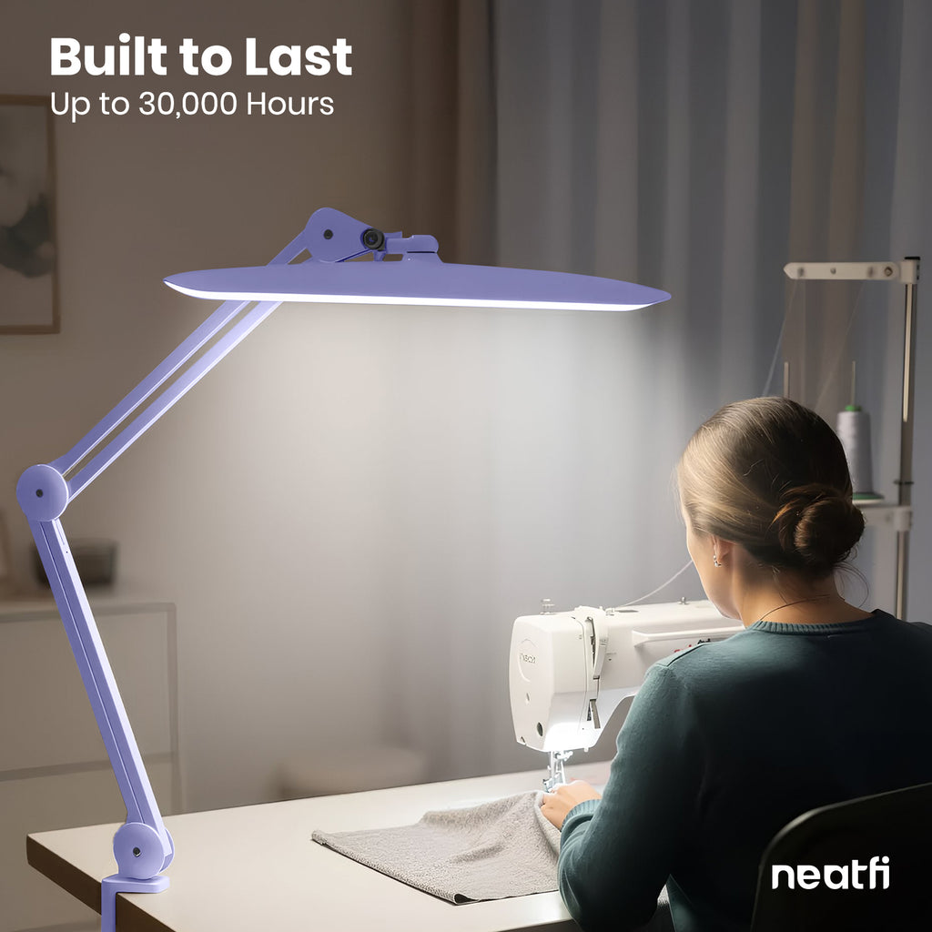 20” Wide Head LED Desk Lamp with Clamp – 2200 Lumens Task Light for Home Office & Crafts, Lavender