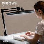 2200 Lumens LED Desk Lamp with Clamp – 23" Wide, 3 Light Modes for Workbench & Home Office, Black