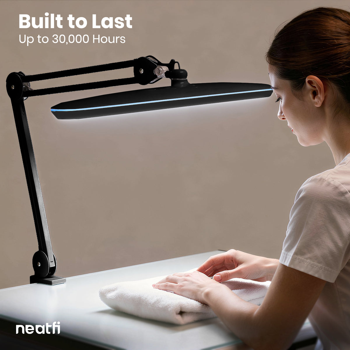 2200 Lumens LED Desk Lamp with Clamp – 23" Wide, 3 Light Modes for Workbench & Home Office, Black