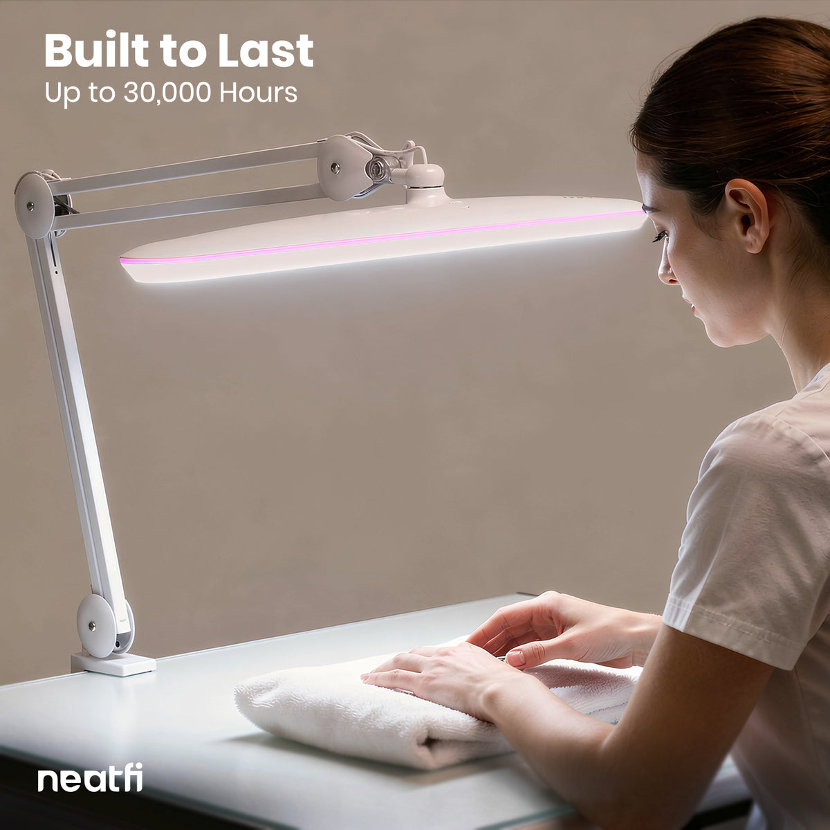23” Wide Shade, 2200 Lumens LED Desk Lamp with Clamp – Dimmable, Eye-Caring Task Light, Pink Ring