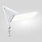 White Neatfi 26-inch LED desk lamp with illuminated wide shade, adjustable arm and desk clamp