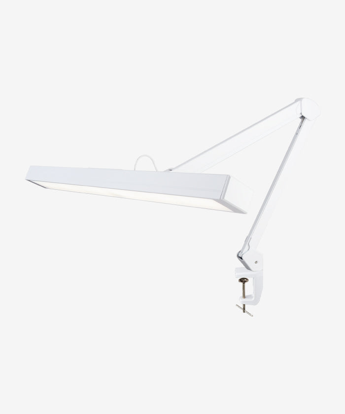 3000 Lumens Flex Desk Lamp with Clamp, Metal Arm – 28" Wide, 5 Light Modes, Dimmable Light, White