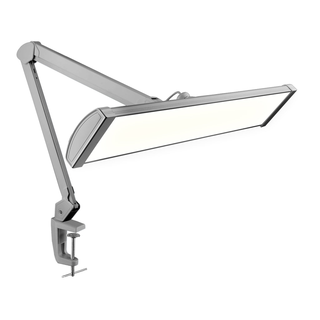 Lampe de bureau LED à pince 3500 lumens – Ultra-large 66 cm, 3 modes d'éclairage, contrôle tactile, argenté