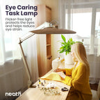20” Wide Head LED Desk Lamp with Clamp – 2200 Lumens Task Light for Home Office & Crafts, Brown Wood