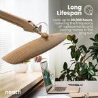 20” Wide Head LED Desk Lamp with Clamp – 2200 Lumens Task Light for Home Office & Crafts, Brown Wood