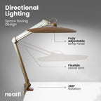 20” Wide Head LED Desk Lamp with Clamp – 2200 Lumens Task Light for Home Office & Crafts, Brown Wood
