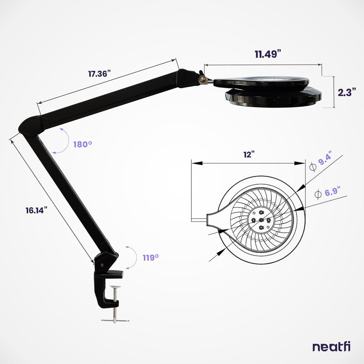 3000 Lumens Pro LED Desk Lamp, Dimmable, CRI 95, CCT, Black
