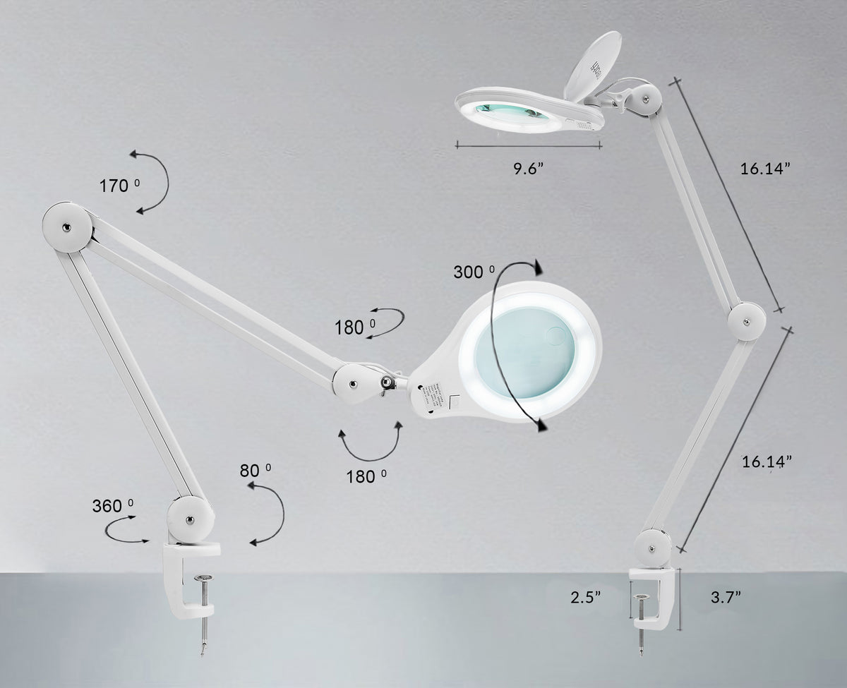 5" Wide Bifocals Lens – 1200 Lumens LED Magnifying Lamp for Crafts & Detail Works, Clamp Mount, White