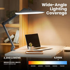 20” Wide Head LED Desk Lamp with Clamp – 2200 Lumens Task Light for Home Office & Crafts, Gray Wood