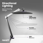 20” Wide Head LED Desk Lamp with Clamp – 2200 Lumens Task Light for Home Office & Crafts, Gray Wood