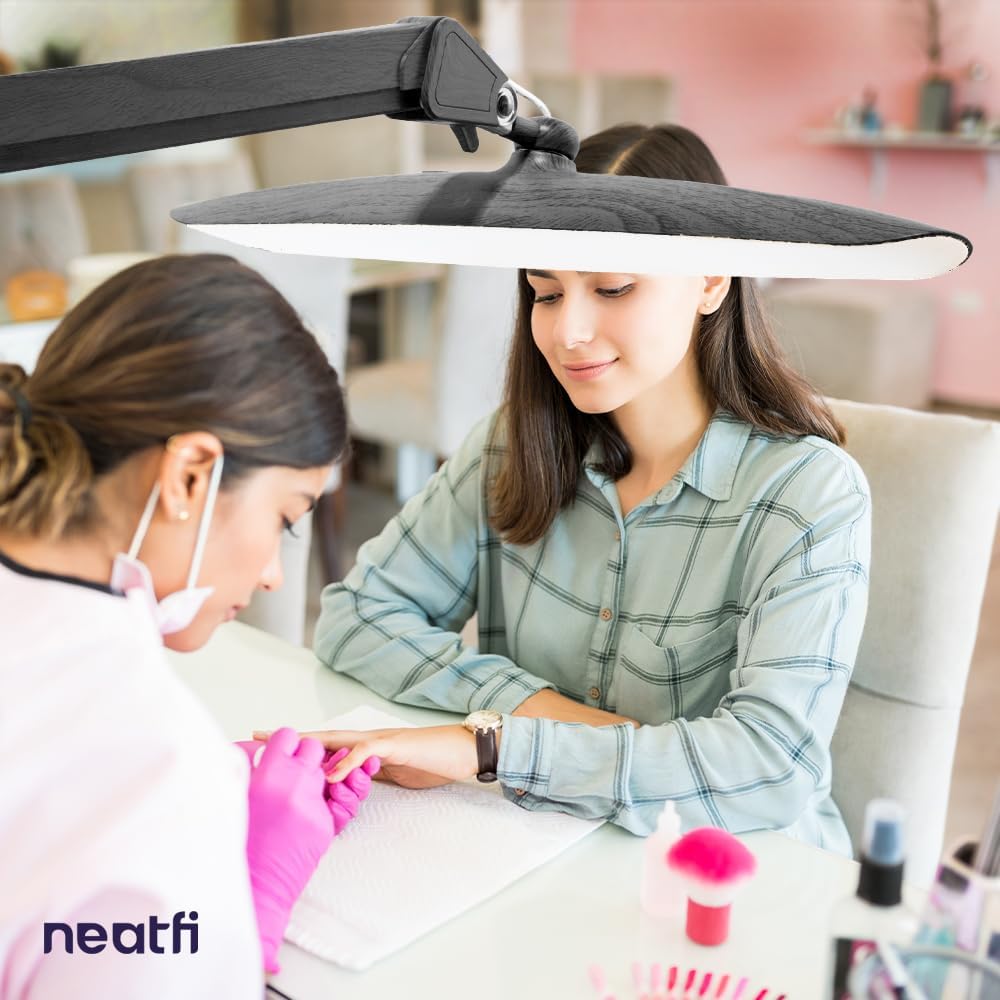 20” Wide Head LED Desk Lamp with Clamp – 2200 Lumens Task Light for Home Office & Crafts, Gray Wood