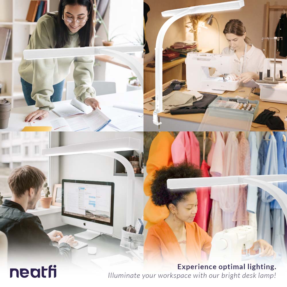 3000 Lumens Desk Lamp with Clamp – 31.5” Wide Shade, 5 Light Modes, Dimmable Monitor Light, White