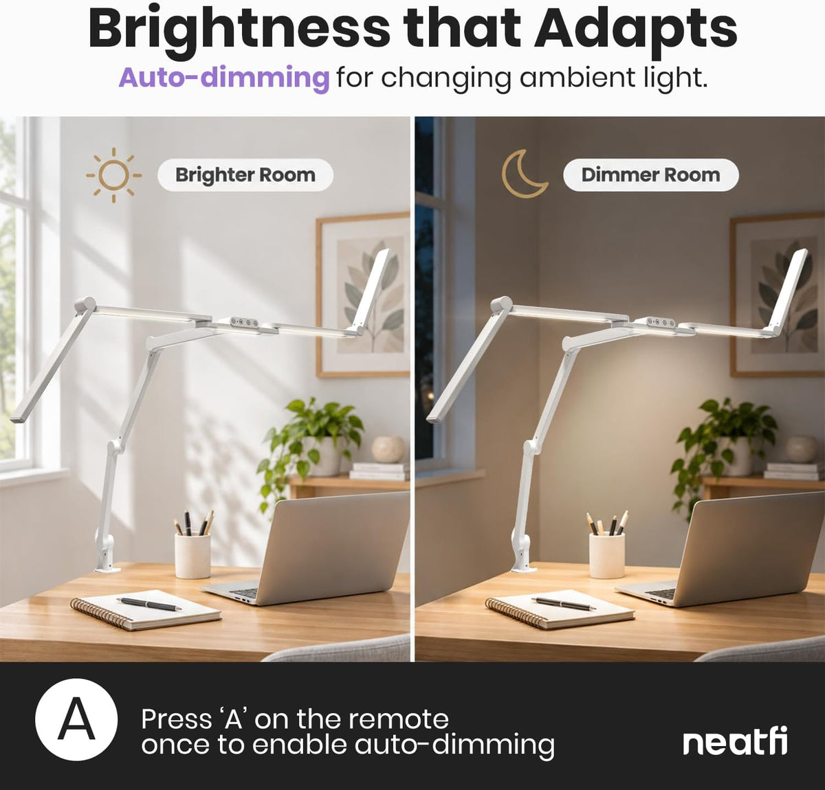 Auto-Dimming Pro LED Desk Lamp, 2450 Lumens, CRI 95, CCT, White