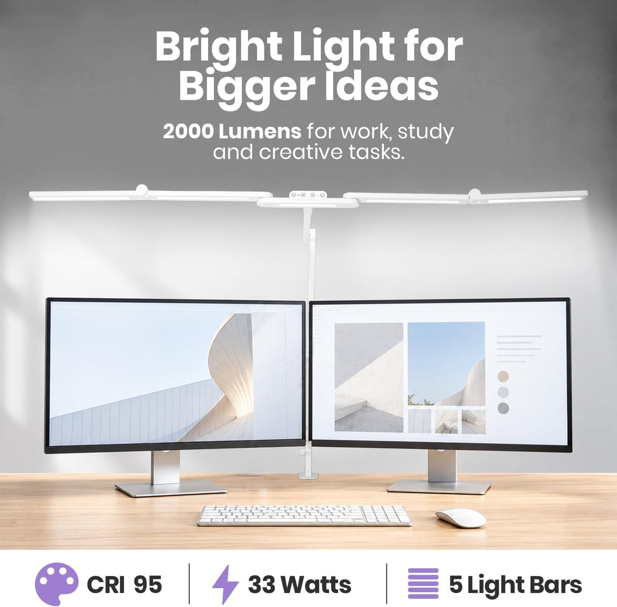 Auto-Dimming Pro LED Desk Lamp, 2450 Lumens, CRI 95, CCT, White