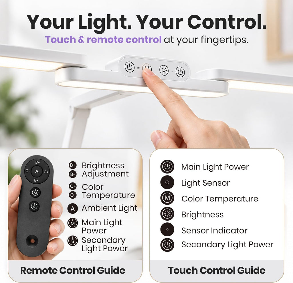 Auto-Dimming Pro LED Desk Lamp, 2450 Lumens, CRI 95, CCT, White