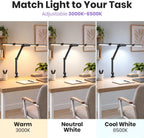 Lampe de travail Elite 2260 lumens avec pince – 22" de large, 3 modes de couleur pour les ongles et l'artisanat, Noir