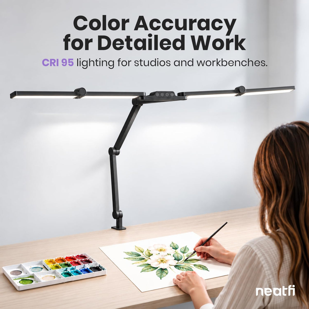 Lampe de travail Elite 2260 lumens avec pince – 22" de large, 3 modes de couleur pour les ongles et l'artisanat, Noir