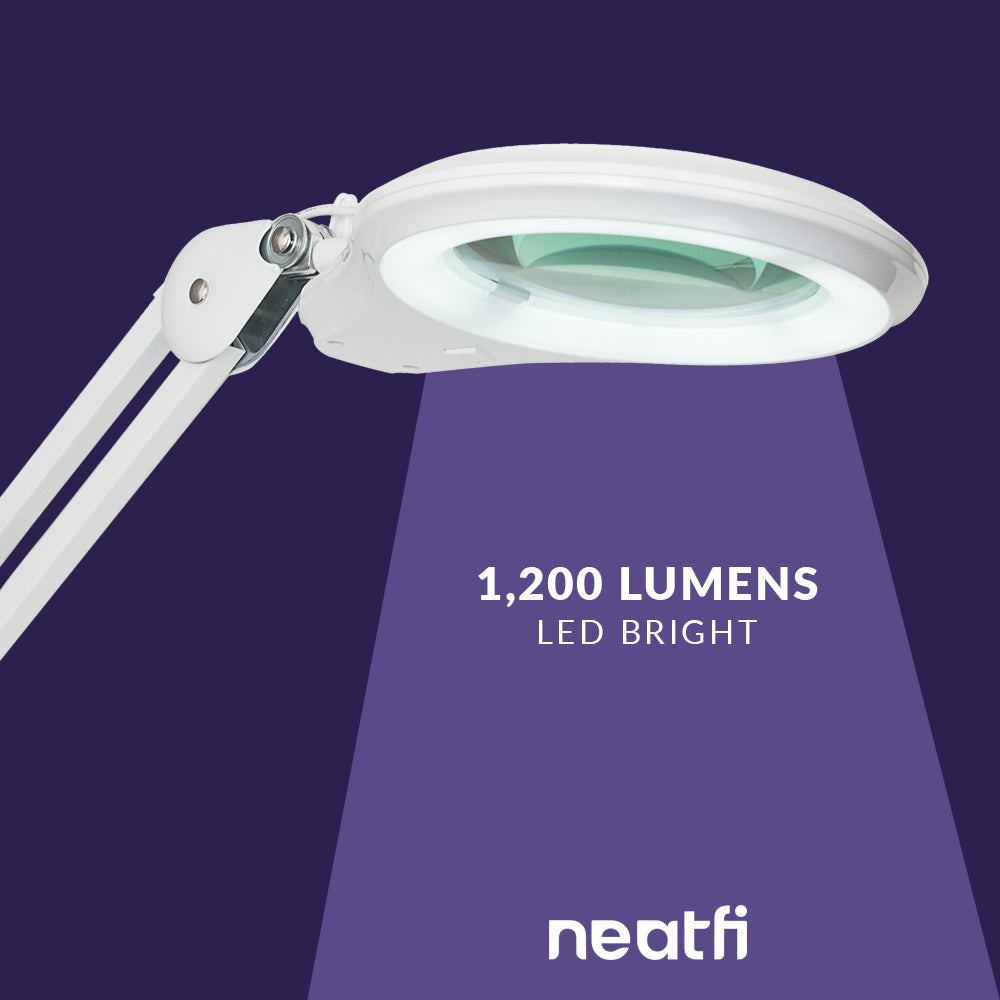 5" Wide 5D Lens – 1200 Lumens LED Magnifying Lamp with Clamp for Crafts & Detail Works, White