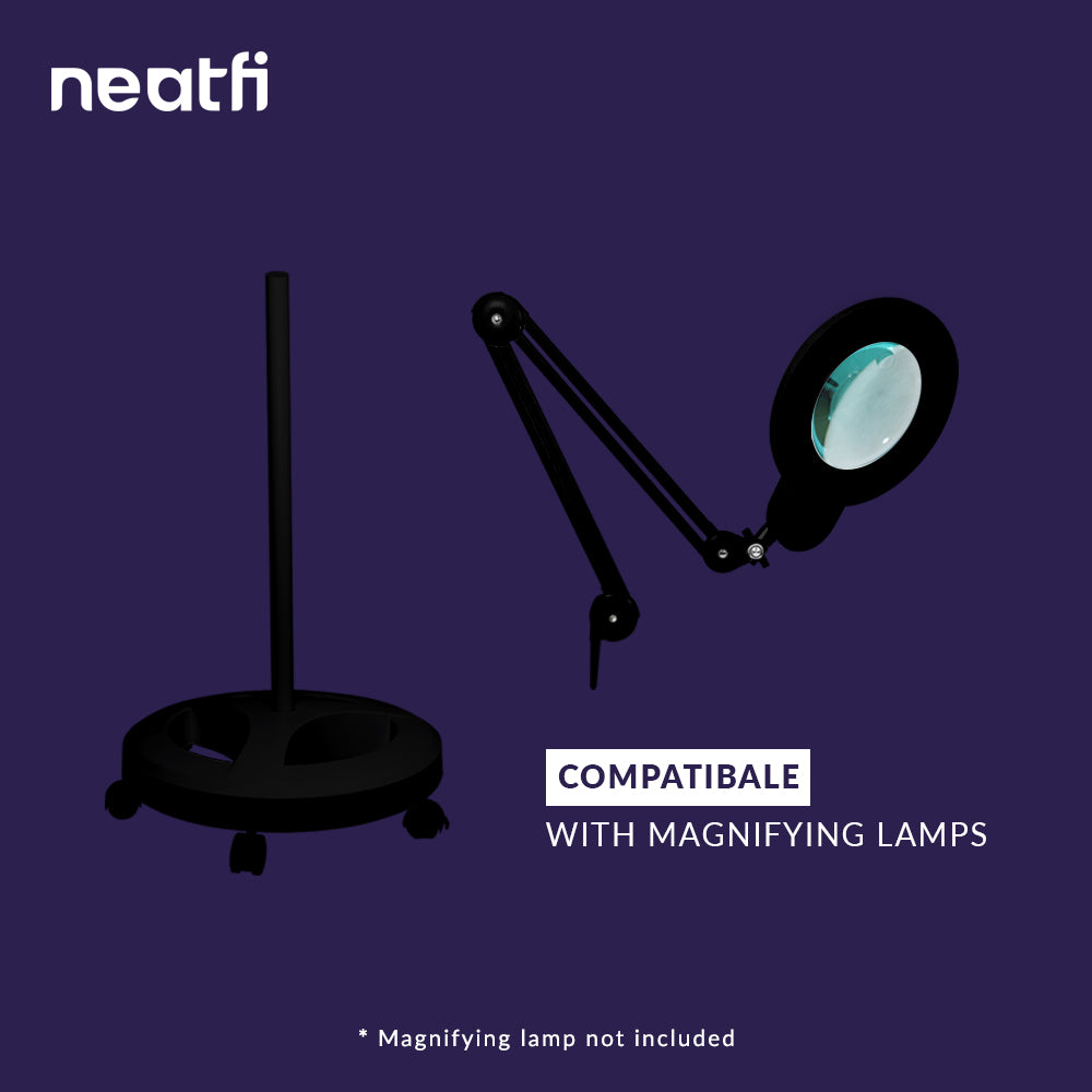 6-Wheel Rolling Base Floor Stand – Compatible for LED Desk Lamps & Magnifying Lamps, Black