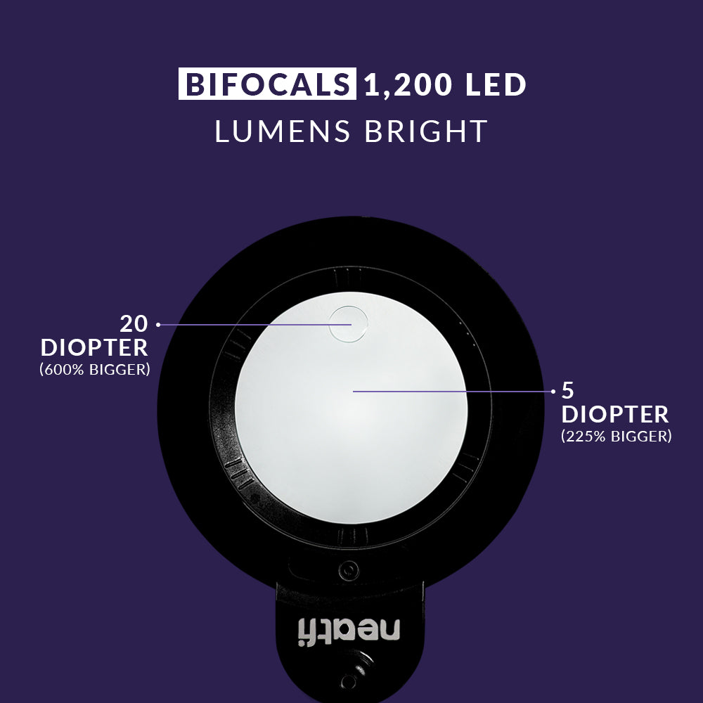 6" Lens Bifocal LED Magnifying Lamp with Clamp – 1200 Lumens, 3 Light Modes for Close Works, Black