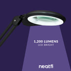 5" Wide 5D Lens – 1200 Lumens LED Magnifying Lamp with Clamp for Crafts & Detail Works, Black