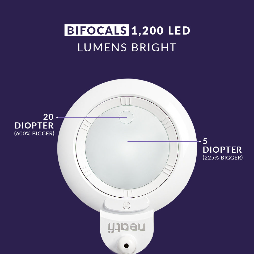 6" Lens Bifocal LED Magnifying Lamp with Clamp – 1200 Lumens, 3 Light Modes for Close Works, White