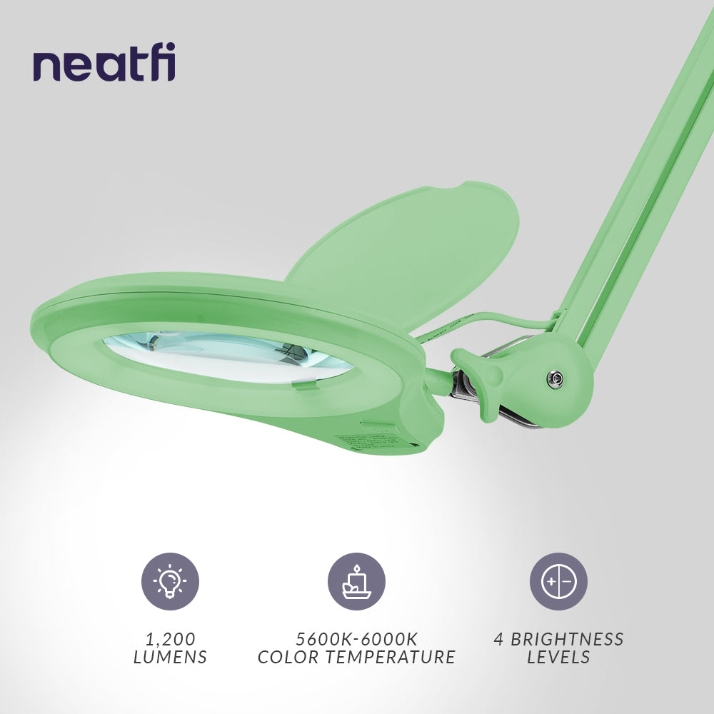 5" Wide Bifocals Lens – 1200 Lumens LED Magnifying Lamp for Crafts & Detail Works, Clamp Mount, Midnight Green