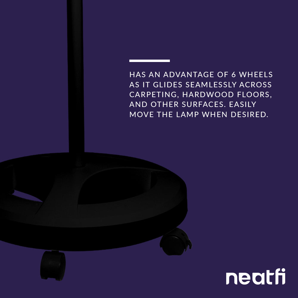 6-Wheel Rolling Base Floor Stand – Compatible for LED Desk Lamps & Magnifying Lamps, Black