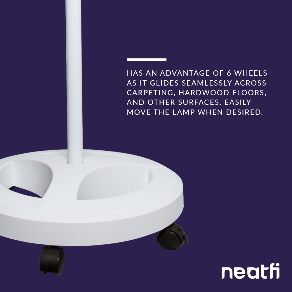 6-Wheel Rolling Base Floor Stand – Compatible for LED Desk Lamps & Magnifying Lamps, White