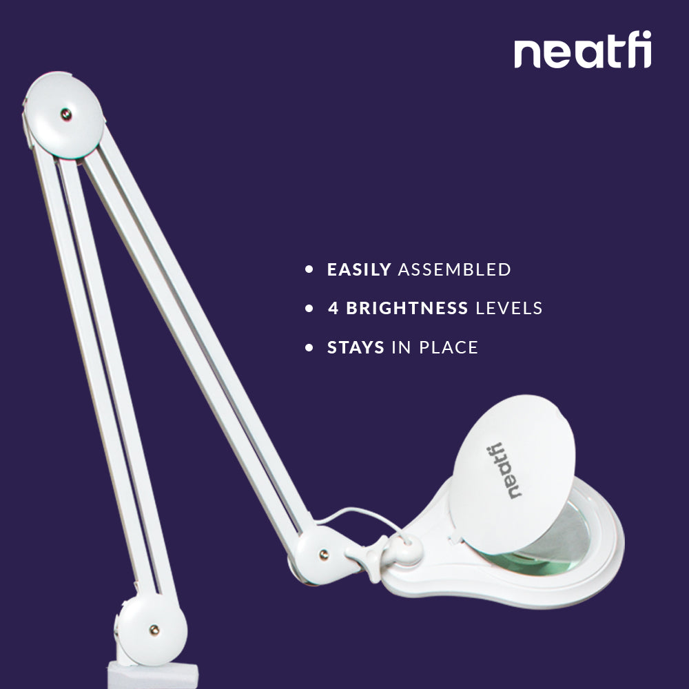 5" Wide 5D Lens – 1200 Lumens LED Magnifying Lamp with Clamp for Crafts & Detail Works, White