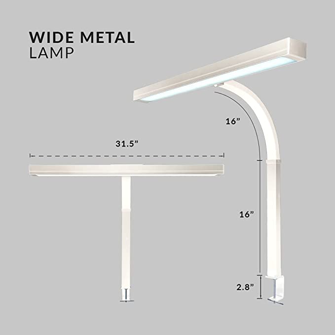 3000 Lumens Desk Lamp with Clamp – 31.5” Wide Shade, 5 Light Modes, Dimmable Monitor Light, White