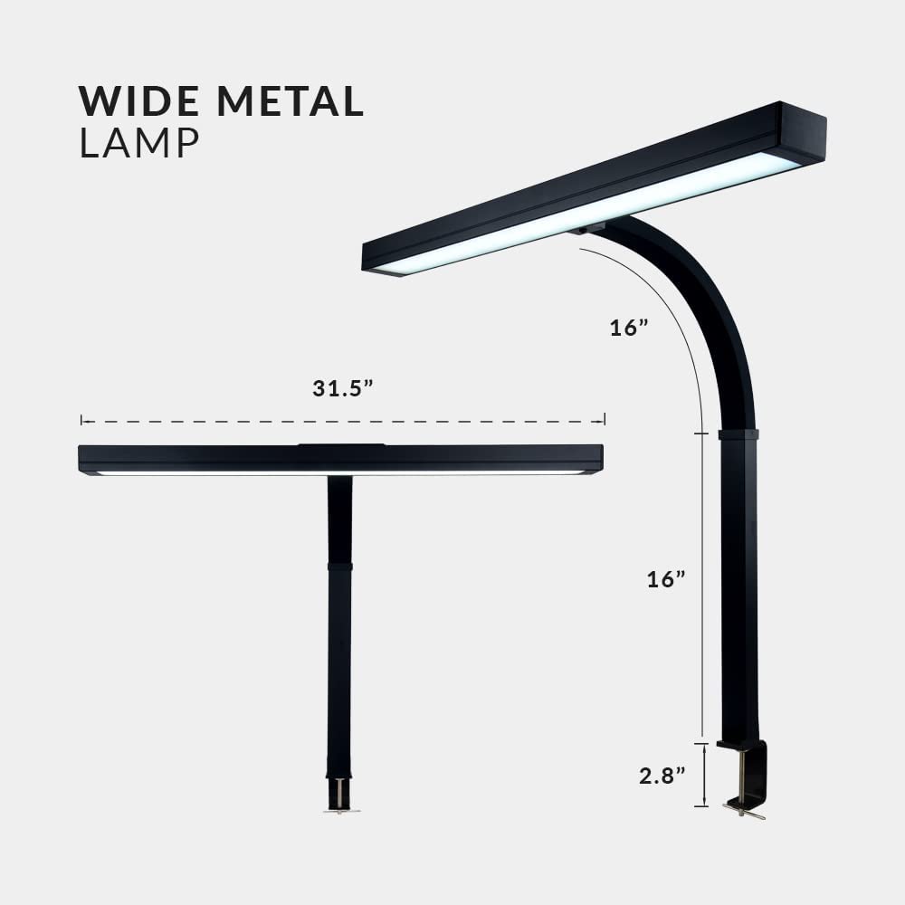 3000 Lumens Desk Lamp with Clamp – 31.5” Wide Shade, 5 Light Modes, Dimmable Monitor Light, Black