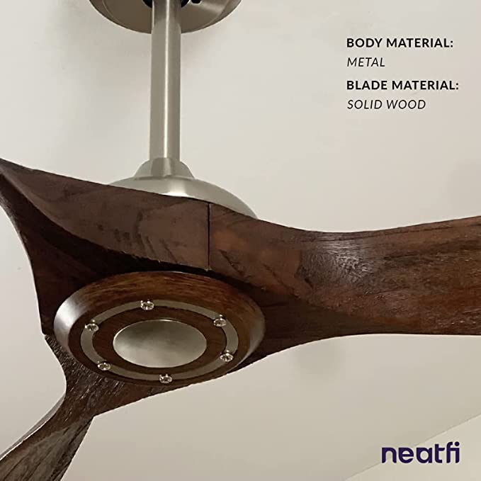 60-inch Nordic Ceiling Fan with Remote – Reversible, 6 Speeds, 3 Solid Wood Blades, Downrod Mount, Light Wood