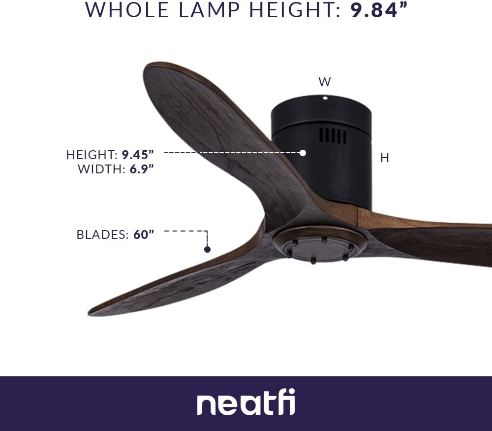 60-inch Ceiling Fan with Remote – 3 Solid Wood Blades, 6-Speed, Quiet DC Motor, Flush Mount, Brown