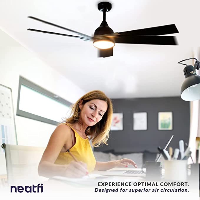 52-inch Ceiling Fan with Lights and Remote – Quiet DC Motor, 6 Speeds & 3 Color Modes, Downrod Mount, Black