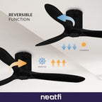 52-inch Ceiling Fan with Remote – 3 Solid Wood Blades, 6-Speed, Quiet DC Motor, Flush Mount, Black