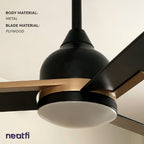 52-inch Ceiling Fan with Lights and Remote – Quiet DC Motor, 6 Speeds & 3 Color Modes, Downrod Mount, Black