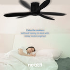 52-inch Ceiling Fan with Remote – 3 Solid Wood Blades, 6-Speed, Quiet DC Motor, Flush Mount, Black