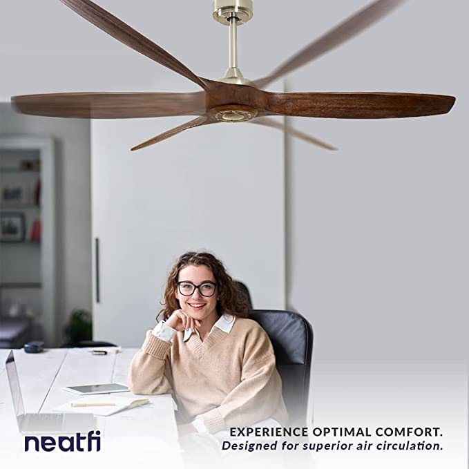 60-inch Nordic Ceiling Fan with Remote – Reversible, 6 Speeds, 3 Solid Wood Blades, Downrod Mount, Light Wood