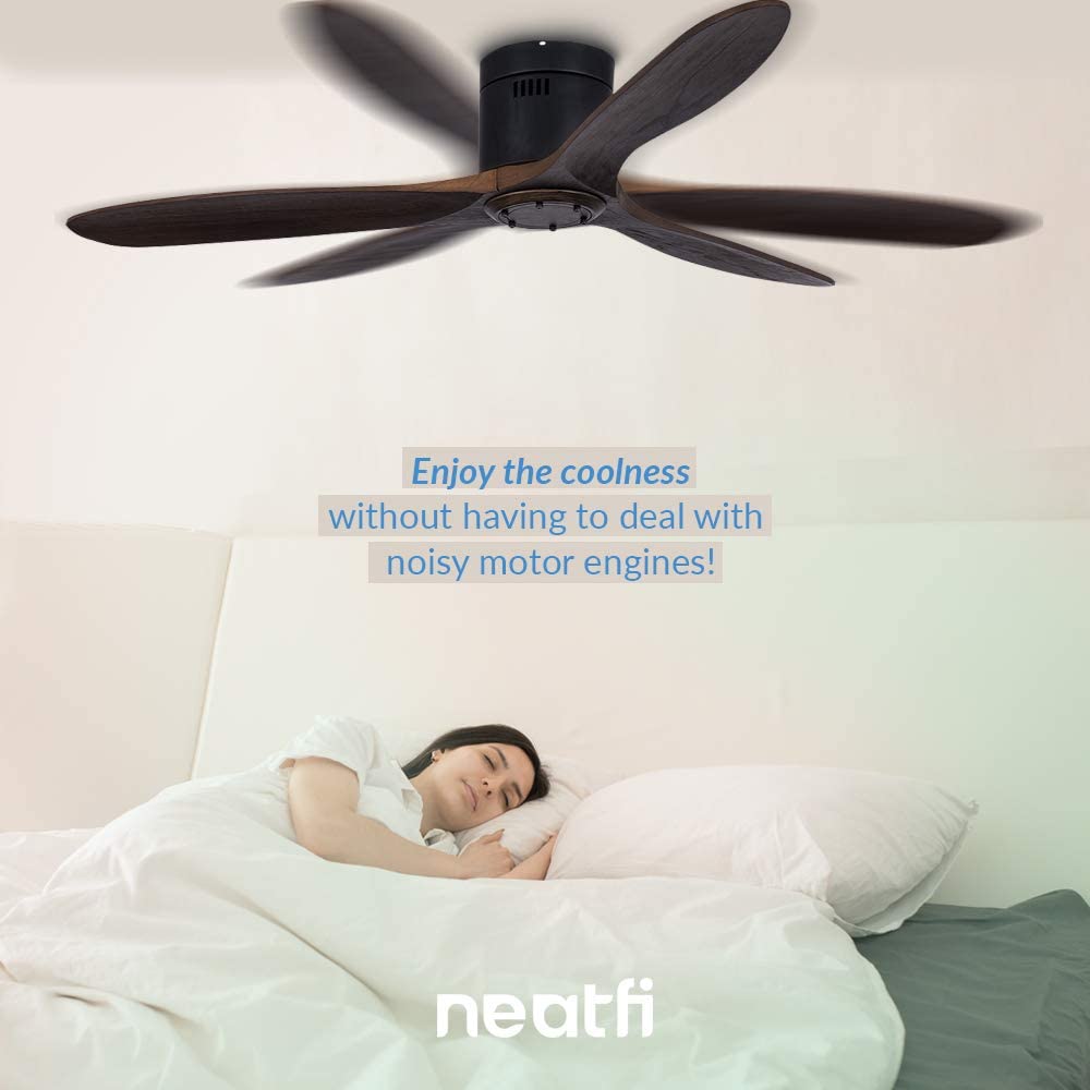 60-inch Ceiling Fan with Remote – 3 Solid Wood Blades, 6-Speed, Quiet DC Motor, Flush Mount, Brown
